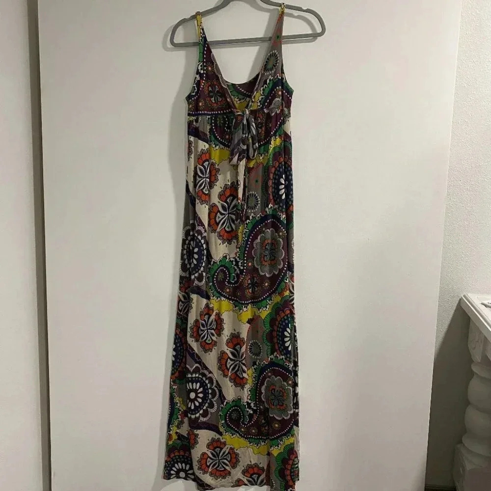Fossil Maxi Knit‎ Sundress Sz Floral 70's Retro Vibes Knot Front Tank